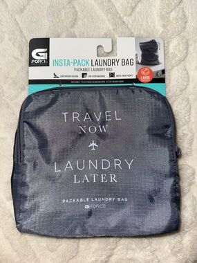 GFORCE Gray White “Travel Now Laundry Later” Zip Foldable Travel Laundry Bag